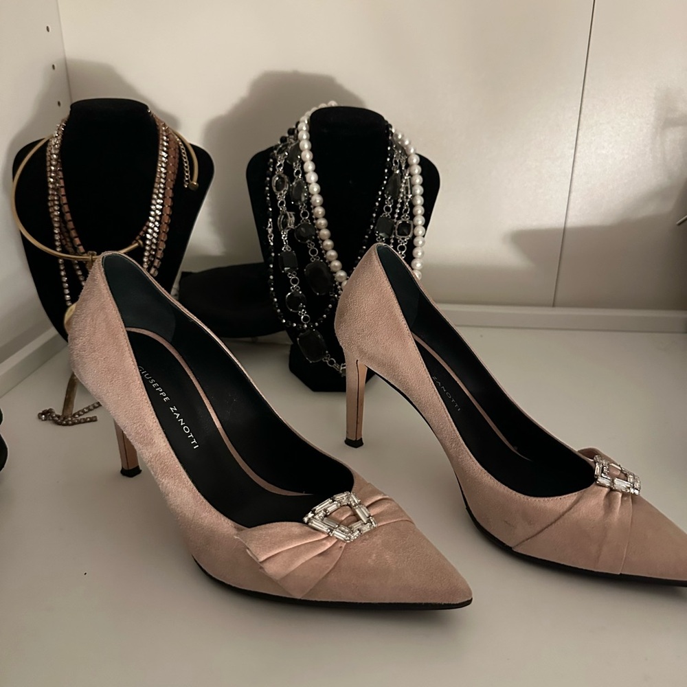 Giuseppe Zanotti Blush Heels with Crystal Buckle